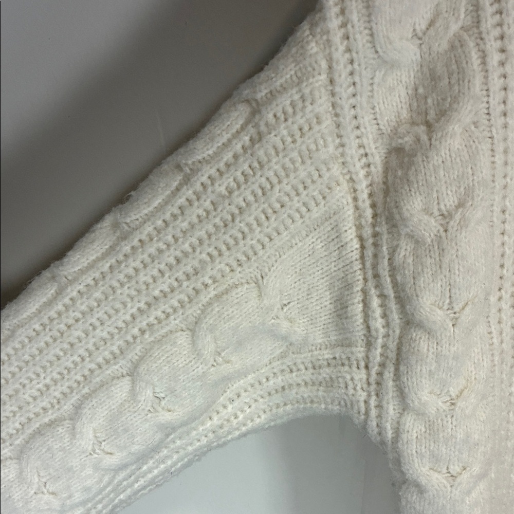 Ivory Cable Knit Cardigan Button Front Cozy Neutral Sweater M - Picture 5 of 10